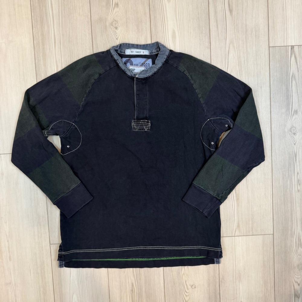 Vintage Gap 1969 Mens Navy Green Colorblock Rugby Shirt Largw 2006 Cotton